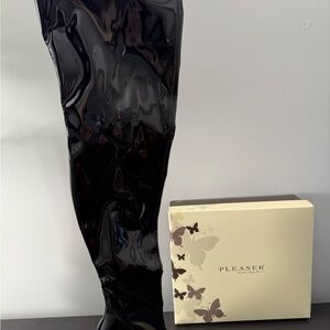 Pleaser Glossy Black Thigh-High Boots